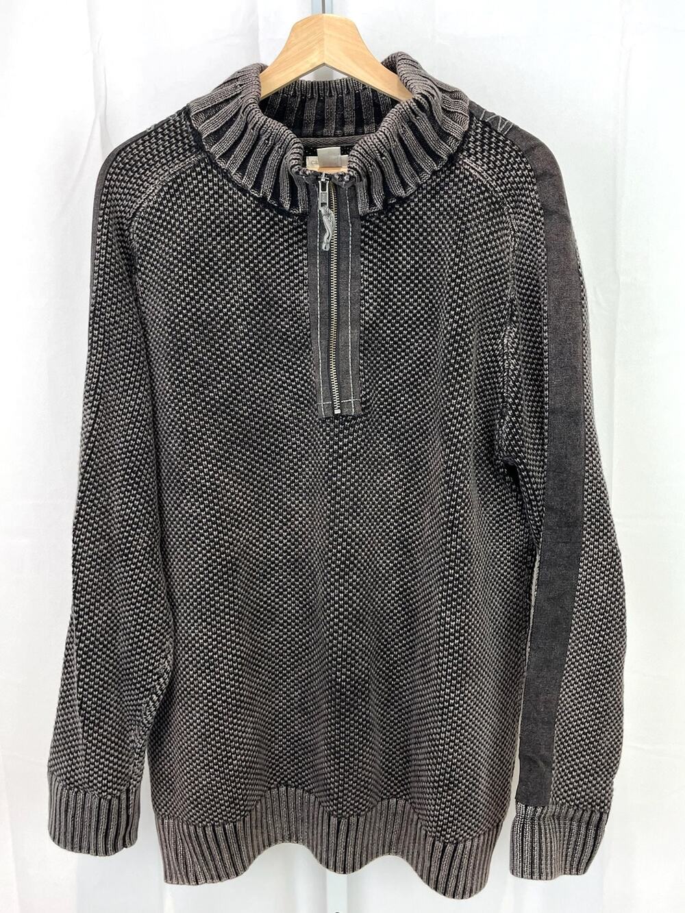CARBON 2 COBALT Size XL Hi Def Zip Neck Sweater Pullover Mock Cotton Knit Gray